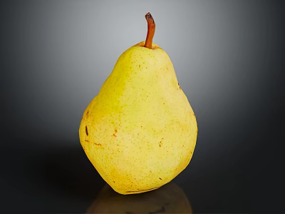 Fresh Yellow Pear with Brown Spots and Stem on Black Background with Reflection 3d model