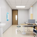 Clinic Examination Room Interior With White Walls Sink Computer Table Chair And Stool