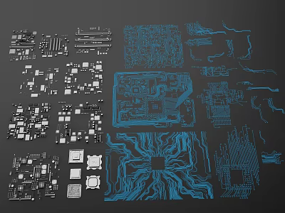 Chip circuit board motherboard accessories technology lines computer configuration AI chip motherboard capacitance electronic components 3d model