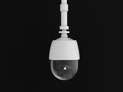 White Dome Shaped Surveillance Camera Hanging With Bracket For Security Monitoring 3d model