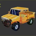 Vibrant Pixel Art Yellow Truck 3D Rendered With Shiny Wheels And Reflective Surface