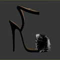 Stylish Black High Heels with Ankle Strap Stiletto Heel and Feather Decoration on Light Sole