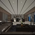Modern Office Interior Design With Leather Sofa Coffee Table And Floor to Ceiling Windows 3d model