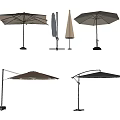 Outdoor Beige Fabric Umbrella Collection With Modern Designs And Stand Types