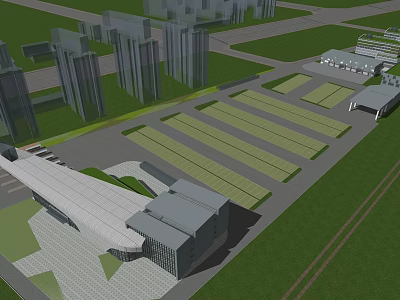 Urban Planning Layout With Modern Buildings Parking Lots And Green Spaces 3d model
