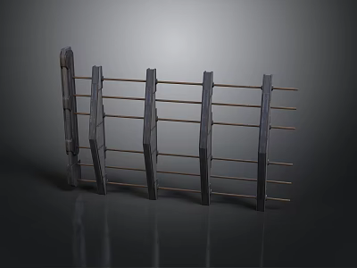 Outdoor Rustic Wooden Fence With Vertical Planks And Horizontal Slats 3d model