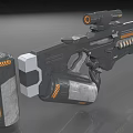 Sci Fi Weapon With Scope Orange Accent Lines Mechanical Design Gray Black Body 3d model