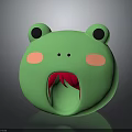 Cute Green Frog Character Featuring Big Black Eyes Pink Cheeks Open Mouth And Red Tongue