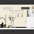 Cartoon Laundry Room Scene With Washing Machine Dryer Clothes Rack And Laundry Basket