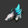 Mythical Fantasy Creature With White Body Black Details And Blue Glowing Spines 3D Render