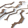 Wooden Road Facilities With Various Curved And Straight Walkways And Platforms