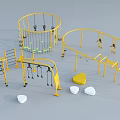 Outdoor Fitness Training Equipment With Yellow Climbing Frames Swings Parallel Bars White Stones And Yellow Mats