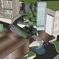 Modern Architectural Entrance Gate With Landscaping Steps Water Features And Trees