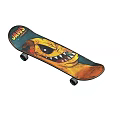 JAWS Skateboard As Sports Equipment With Cartoon Shark Design Against Yellow Wall And Brick Floor
