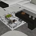 Modern Coffee Table With Marble Top Green Fruits Magazine Brass Bowl And Glass Cups