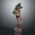 Tree Sculpture Featuring Bird Nest With Baby Birds And Frog At Base