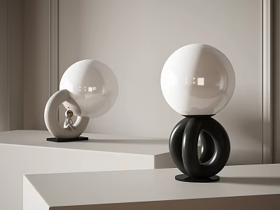 Modern Globe Table Lamp With Curved Black Base On White Tabletop Interior Setting 3d model