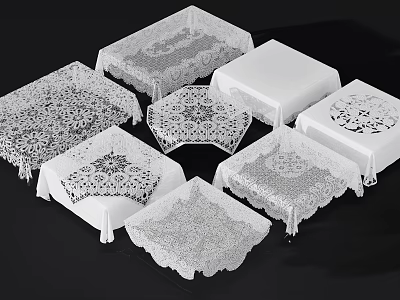 White Lace Tablecloths With Various Styles And Intricate Floral Patterns 3d model