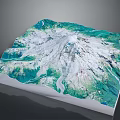 Detailed 3D Topographic Model With Snow Capped Mountain Green Vegetation And Winding River
