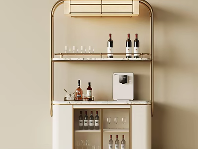 Light Luxury Home Wine Cabinet With Gold Frame And Storage For Wine Bottles And Glasses 3d model