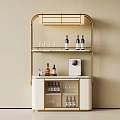 Light Luxury Home Wine Cabinet With Gold Frame And Storage For Wine Bottles And Glasses