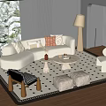 Cream Middle Ancient Sofa Combination Middle Style Carpet Sofa Coffee Table Combination Special-Shaped Sofa Cream Coffee Table Single Casual Chair 3d model