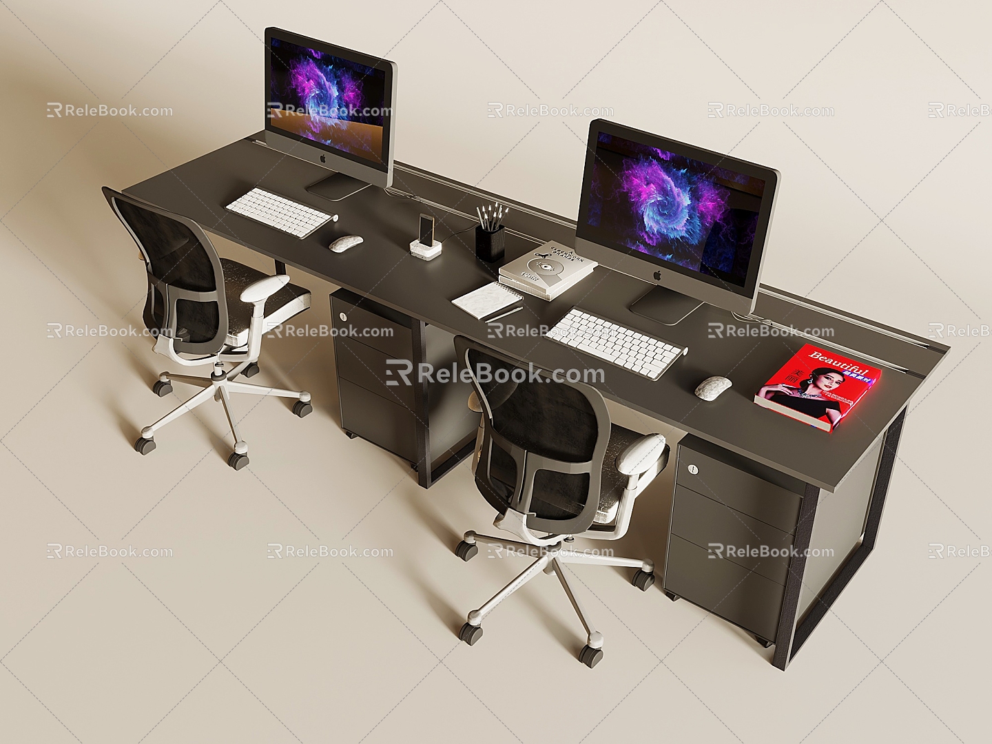 Office Desk and Chair Combination Computer Desk Lifting Rotating Chair Boss Chair Desk Computer 3d model