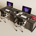 Office Desk and Chair Combination Computer Desk Lifting Rotating Chair Boss Chair Desk Computer 3d model