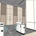 Modern Service Hall Interior Design With Marble Reception Desk Glass Doors And Self Service Kiosks