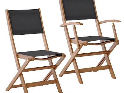 Single Chair With Wooden Frame Black Seat And Folding Design For Home Use 3d model