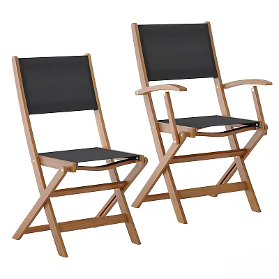 Single Chair With Wooden Frame Black Seat And Folding Design For Home Use 3d model