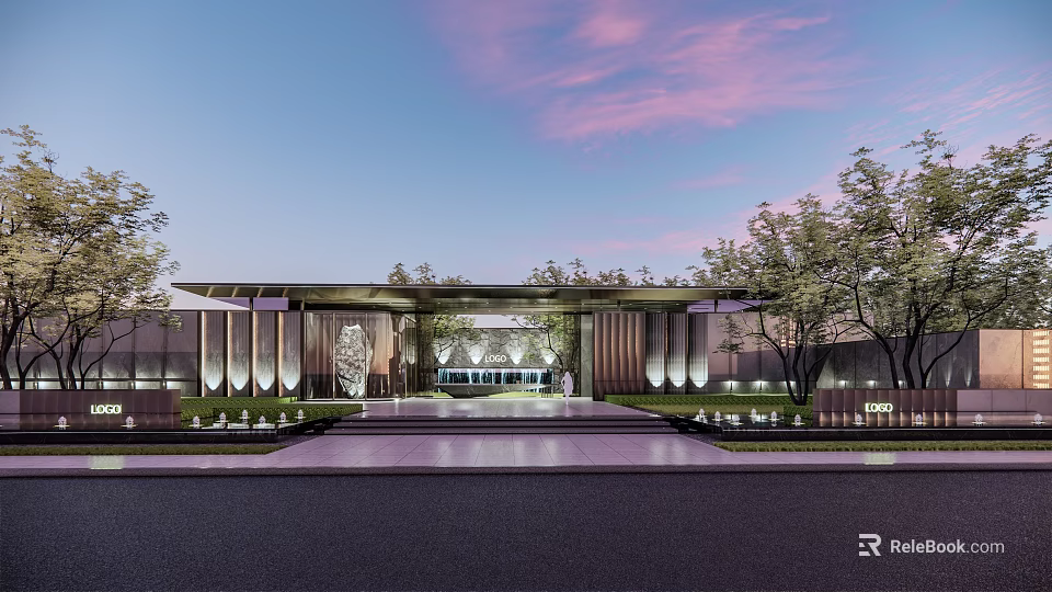Modern Feature Wall Design With Architectural Lighting Greenery And Entrance Area 3d model 