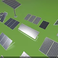Various Solar Panels in Different Shapes and Sizes on Green Background