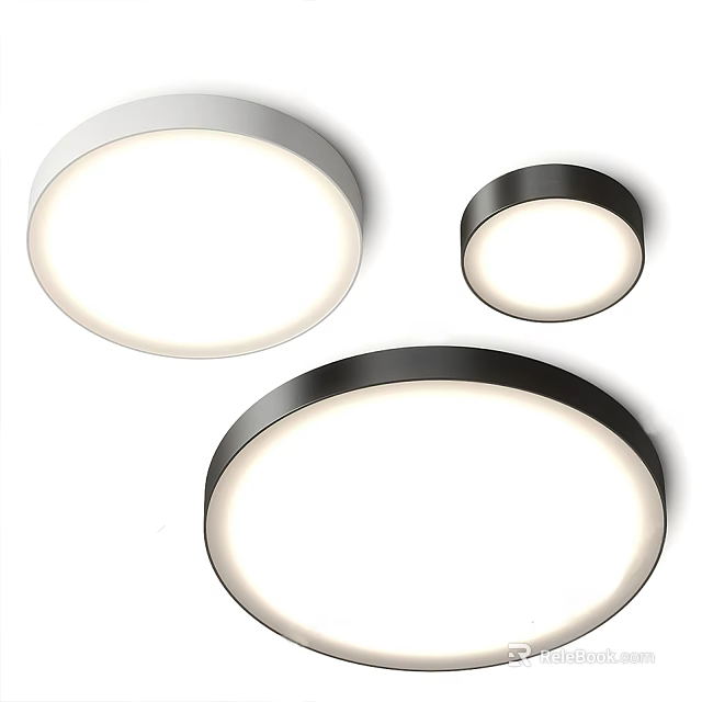 Modern Round Ceiling Lights With White And Black Frames In Different Sizes 3d model