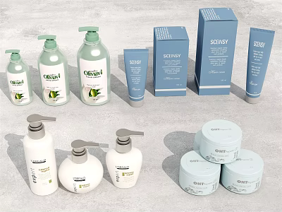 Bathroom Accessories Including Hand Soap Dispensers Lotion Bottles Skincare Jars And Packaging Boxes 3d model