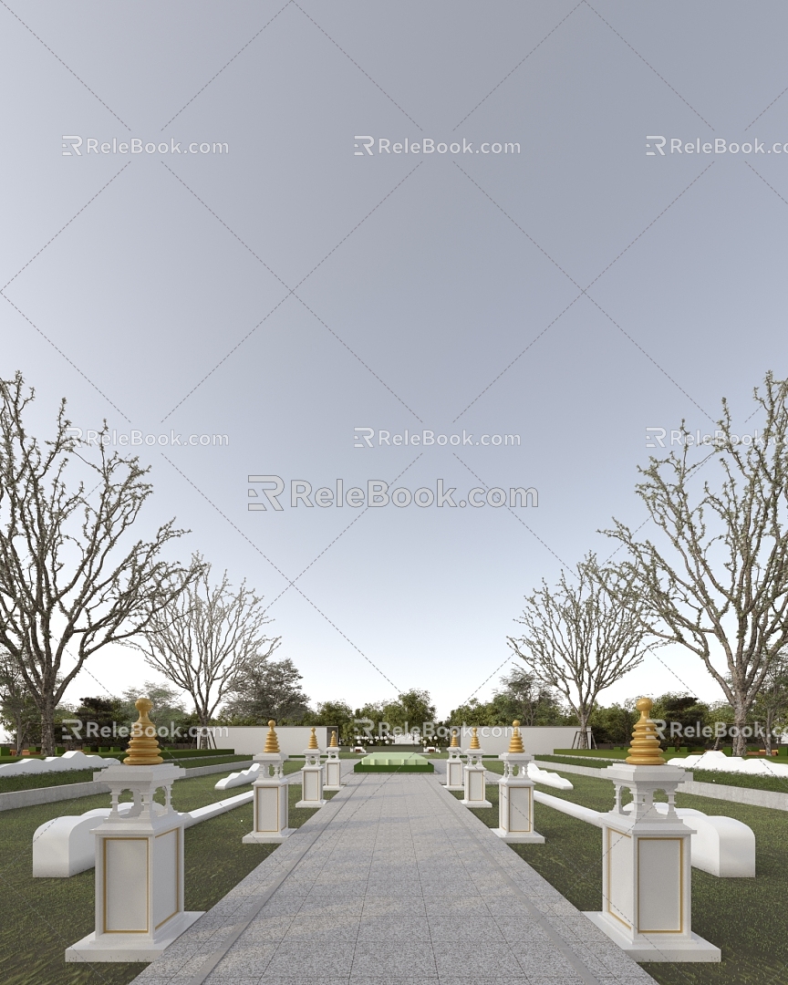 Southeast Asia Park Landscape Pillar Landscape Tree 3d model