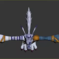 Anthropomorphic Wolf Character With Blue White Fur Blue Pants Skull Design Pink Claws Arms Outstretched