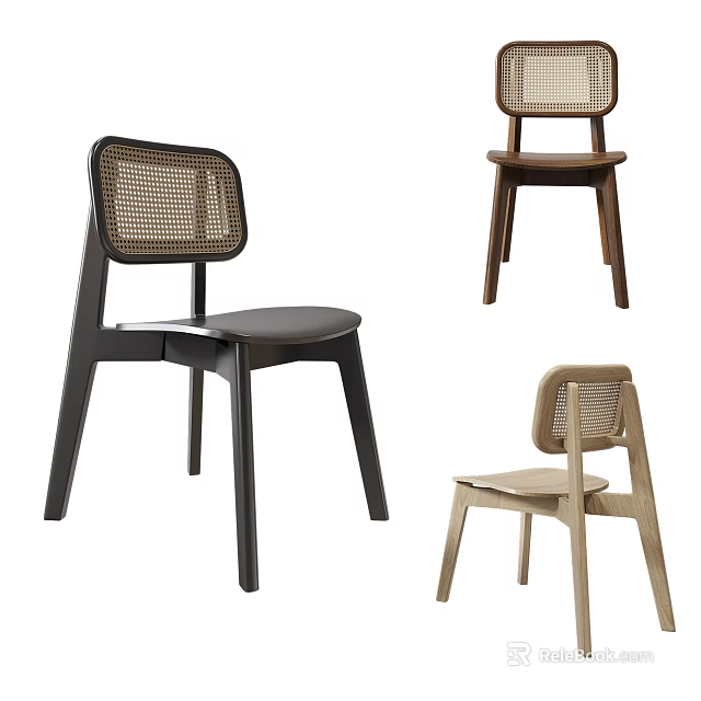 Modern Leisure Chair With Woven Backrest Wooden Frame And Minimalist Design Style 3d model 