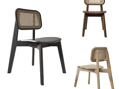 Modern Leisure Chair With Woven Backrest Wooden Frame And Minimalist Design Style 3d model