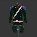 Formal Military Tailcoat With Blue Fabric Red Epaulets White Belt And Gold Buttons