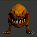 Fierce Orange Monster with Open Mouth Sharp Teeth Single Eye and Clawed Leg