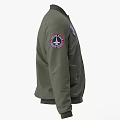 Green Bomber Jacket With Blue And Yellow Patches Gold Zipper And Side Pockets