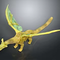 Detailed Yellow Pterosaur Model Featuring Green Transparent Wings And Long Tail