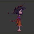 Game Anime Character With Black Hair Maple Leaf Decoration Brown Kimono Arms Outstretched