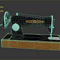 Vintage Sewing Machine With Black Body Golden Floral Patterns White Knob And Wooden Base