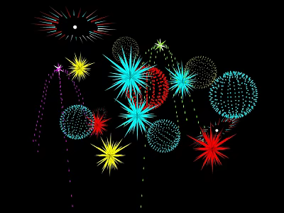 Colorful Fireworks Display With Various Shapes And Bright Colors In Night Sky 3d model