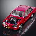 Red Classic Car With Open Hood And Exposed Engine On Black Surface 3d model