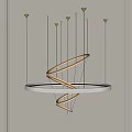 Modern Spiral Circular Chandelier Design With Sleek Metal Rings And Hanging Elements