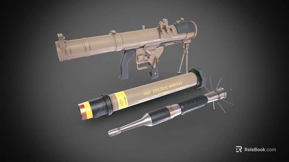 Military Rocket Launcher Weapon with War Rocket Ammunition and Metallic Parts 3d model 