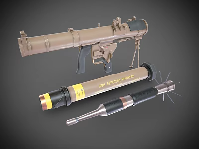 Military Rocket Launcher Weapon with War Rocket Ammunition and Metallic Parts 3d model